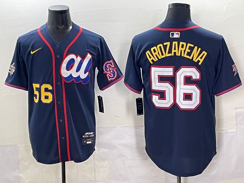 Men 2025 Seattle Mariners #56 Arozarena Drak Blue All star Nike MLB Jersey style 06